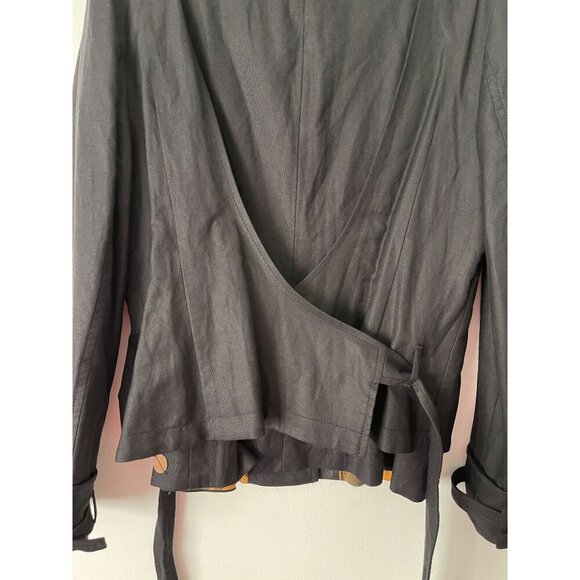 Hugo Boss Black Linen Belted Jacket Blazer Animal Print Lining Size 8 Wrap Back - Picture 16 of 16